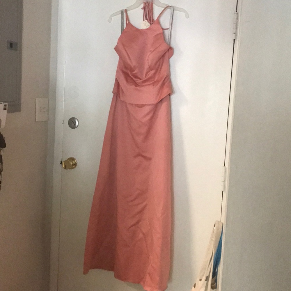 Alfred Angelo halter dress. Coral